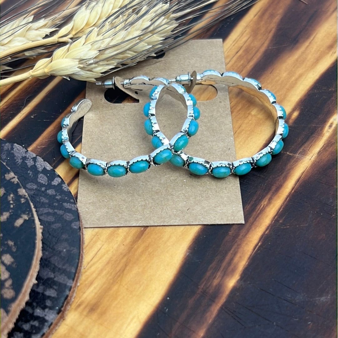 Turquoise and Silver Vintage Hoops Western Earrings TheFringeCultureCollective