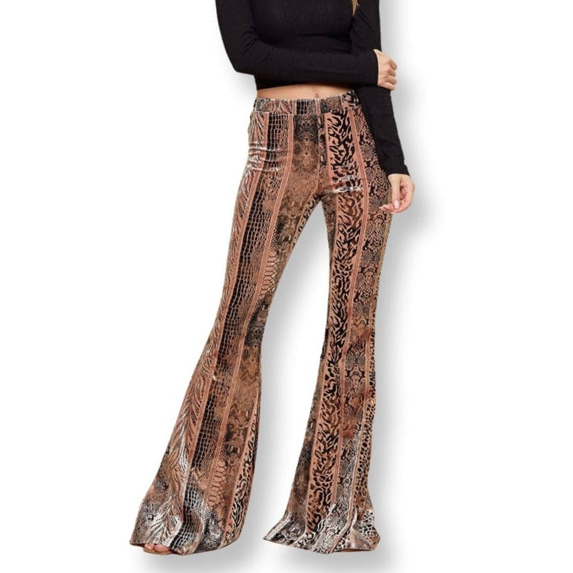 Welcome to the Jungle Animal Print Velvet Bellbottoms Pants TheFringeCultureCollective