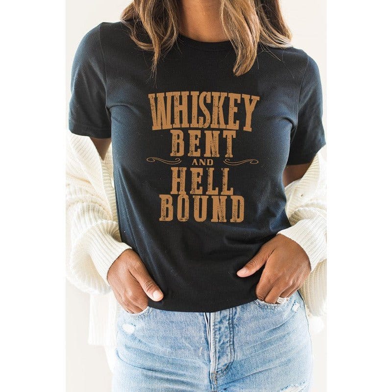 Whiskey Bent and Hell Bound Tee | Country Graphic Tee | Western T-shirt Tops- Short Sleeve TheFringeCultureCollective