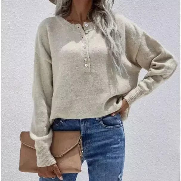 Women's Beige Knit Pullover Sweater Sweaters TheFringeCultureCollective
