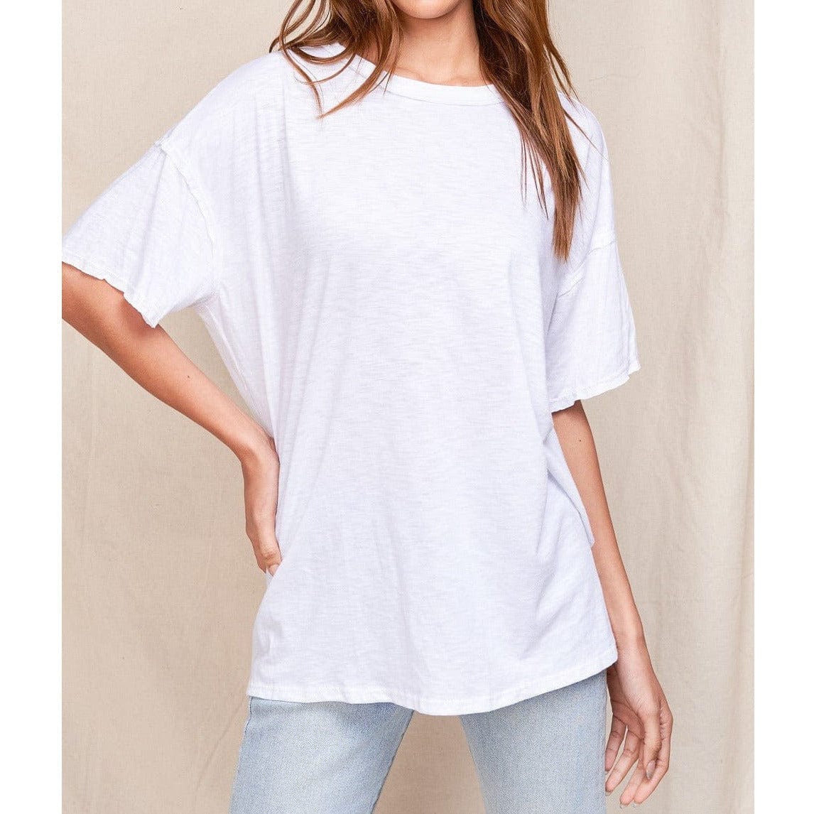 Women's oversized Raw Hem essential T-shirt Tops TheFringeCultureCollective