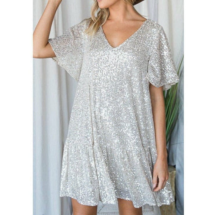 Women's Stella Sequin Mini Dress Relaxed Fit Short Dress TheFringeCultureCollective